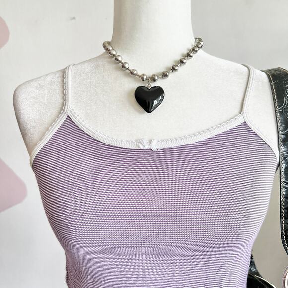 Purple Striped‎ Lace Trim Tank Top,  Vintage Y2K Soft Grunge Indie Sleaze Small - Picture 2 of 5